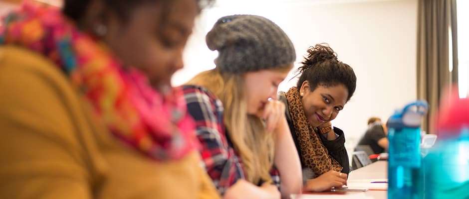 Female students in a classroom