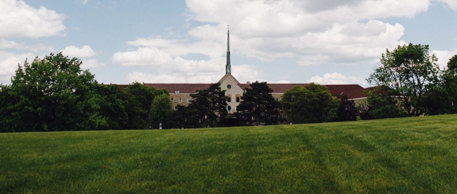 a view of the Tyndale campus from the front lawn