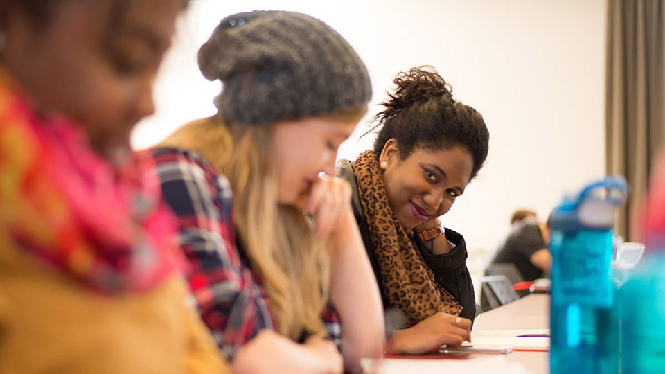 Students attending class