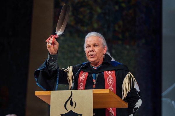 Terry Leblanc giving the blessing after the hooding