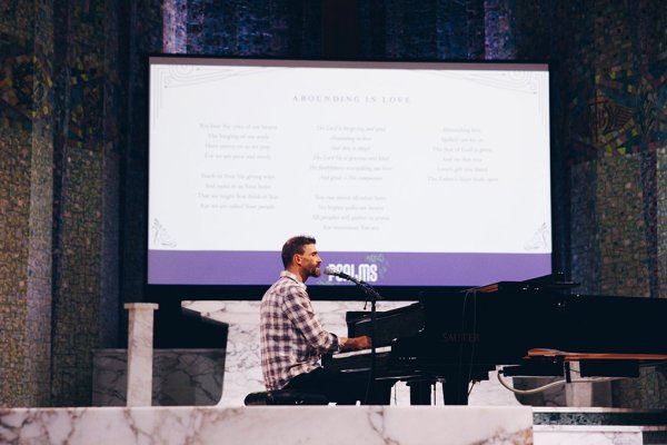 Piano player during worship