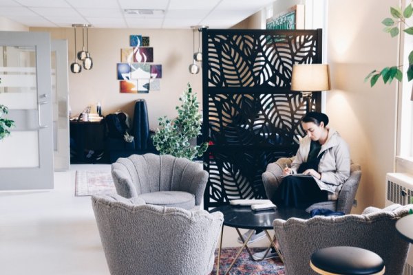 Student studying in the Katimavik lounge