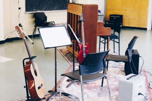 Musical instruments setup in the The Ensemble Rehearsal Room