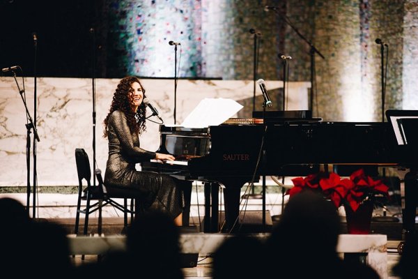 Laila Biali playing piano on stage